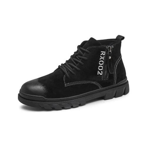 Mens Martin Boots Warm Breathable Genuine Leather Lace-up Zipper Work Shoes Wild Winter Non-slip Short Boots For Men Male