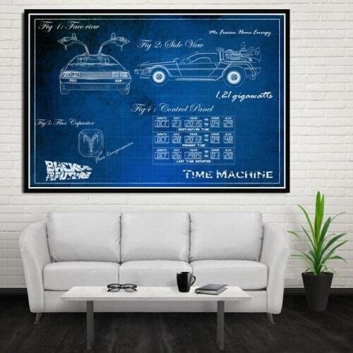 Back To The Future Blueprint Racing Car Chart Movie Poster Prints Oil Painting Canvas Wall Art Pictures Living Room Home Decor