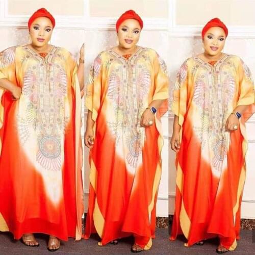 New Fashion Classic Design African Dashiki Womens Clothing Abaya Chiffon Fabric Print Hot Drilling Loose Dress For Lady RF140