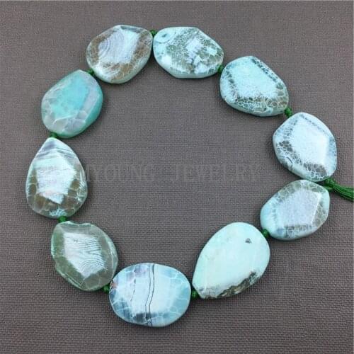 MY1130 Oval Faceted dragon vein agates Surrounded with Green Slab Slice Drilled Beads For DIY Jewelry 15.5 Inch Strand