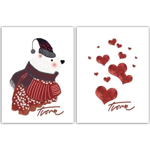 Posters Prints Canvas Art Painting Cute panda Wall Art Nursery Decorative Picture Nordic Style Kids Decoration red Love