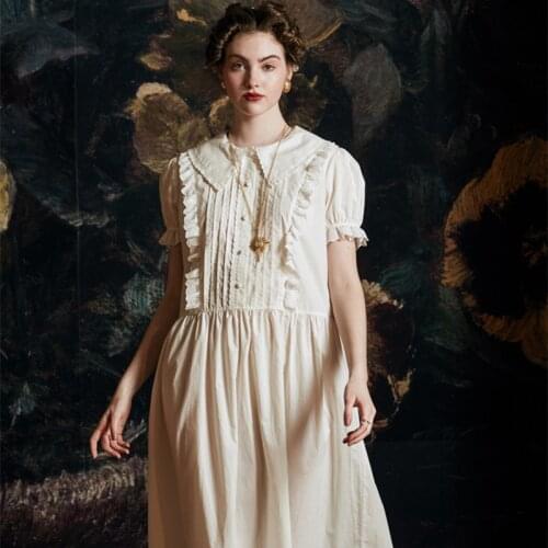 Woman Summer Dress Cotton Nightgown Elegant Nightdress Short Sleeve Nightgowns European Medieval Style Ladies Dress