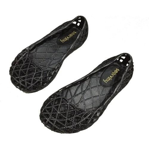 PVC Summer Fashion Women Sandals Jelly Color Soft Non-slip Aldult Casual Shoes Hollow Breathable Wear-resistant Ladies Flats