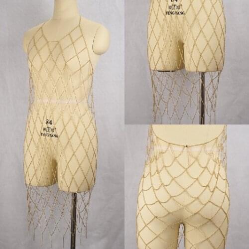 Gold/silver Color Sexy Fashion Body jewelry Harness Necklace Chain Halter Bra Lingerie Checker Exotic Dress Show girl Jewelry