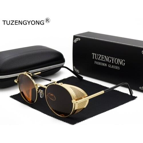 TUZENGYONG Gothic Steampunk Sunglasses Polarized Men Women Brand Designer Vintage Oval Metal Frame UV400 Sun Glasses with box