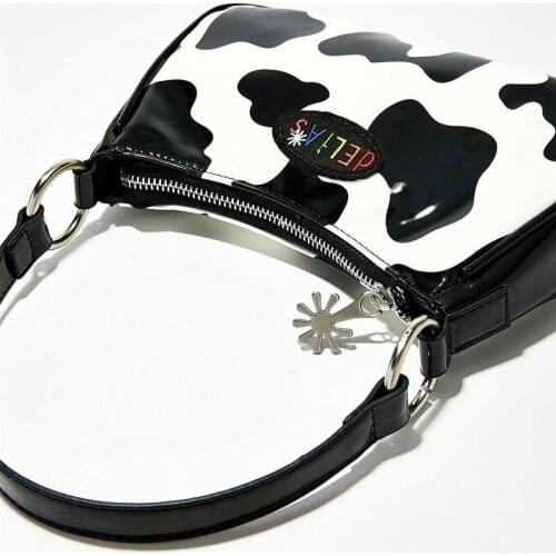 Vintage Harajuku PU Leather Baguette Bag Kawaii Cute Sweet Cow Pattern Spot Handbag Mini Underarm Bag Axillary Pouch