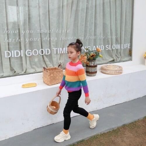 Girls Sweater Babys Coat Outwear 2021 Rainbow Thicken Warm Winter Autumn Knitting Scoop Pullover Christmas Gift Childrens Clot