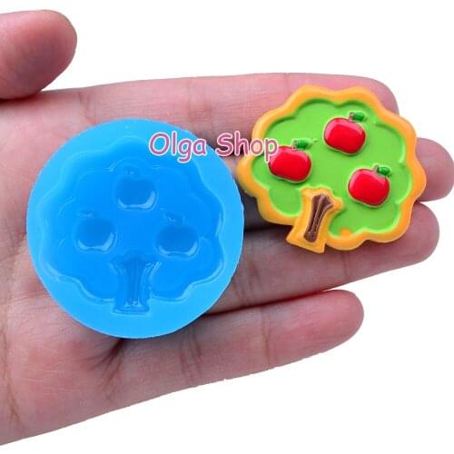 SYL093 38.7mm x 36.6mm Apple Tree Silicone Mold Fondant Cake Decoration Candy Resin Clay Earrings Necklace Craft Soap Candle