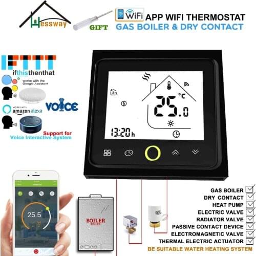 AC95~250V EU CE DRY Contac,Passive Connection Voice Interaction Room Thermostat WIFI APP for Underfloor Heating and Gas Boiler