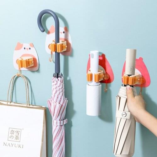 Bathroom Suction Rack Shelves Cartoon No Hole Hanging Rack Toilet Mop Hook Bathroom Stick Hook Mop Rack Card Holder Mop Clip