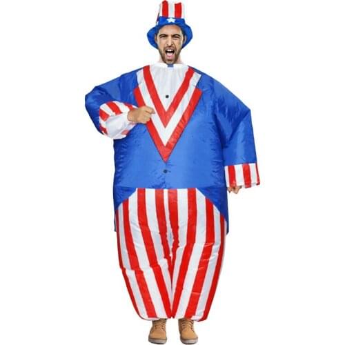 Adult Uncle Sam Halloween Cosplay Costume Inflatable Costumes Stripe Patriot Jumpsuit Inflated Garment Party Disfraz for Men