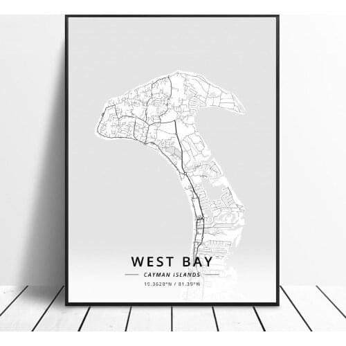 West Bay George Town Cayman Islands Canvas Art Map Poster