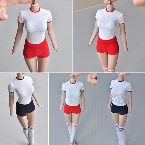 1/6 Scale Woman Sportswear Japanese Student Tops Short Sleeve Shorts Knee-Socks Set Clothes for 12 Inch Female Action Figures