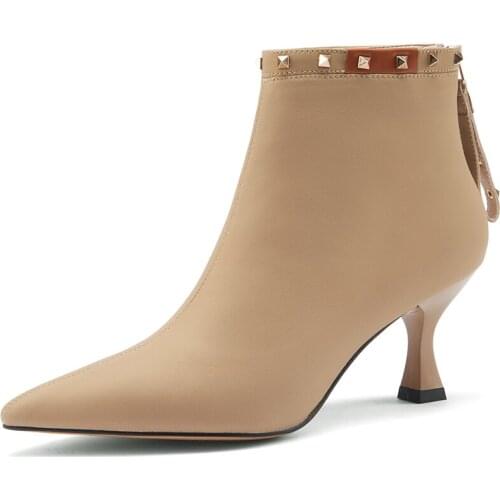 Autumn Winter Ankle Women Modern Boots High Heels Shoe Genuine Leather Elegant Short Plush Footwear Boot Black Brown Shoes A83