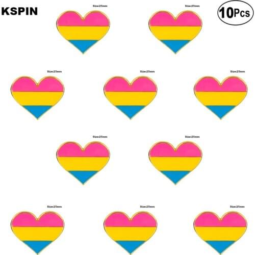 Pansexual Pride Heart Shape Lapel Pin Flag badge Brooch Pins Badges 10Pcs a Lot