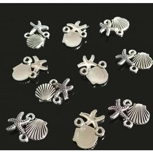 12pcs Charms Shell Starfish Connector Link 14x18mm Antique Making Pendant fit,Vintage Tibetan Silver color,DIY Handmade Jewelry