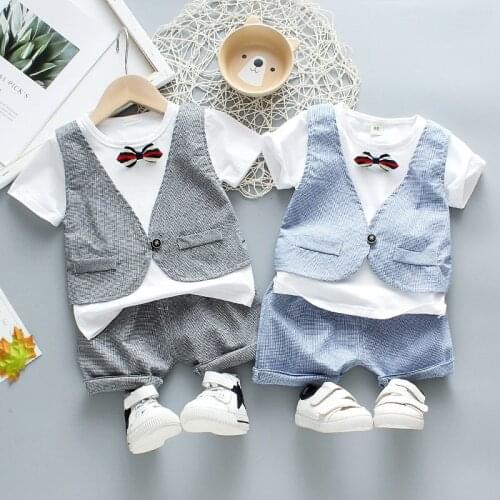 2020 Summer Children Baby Boys Cotton Clothes Kids Bowknot T-Shirt Shorts 2pcs/Set Toddler Fashion Clothing Infant Outfits sets
