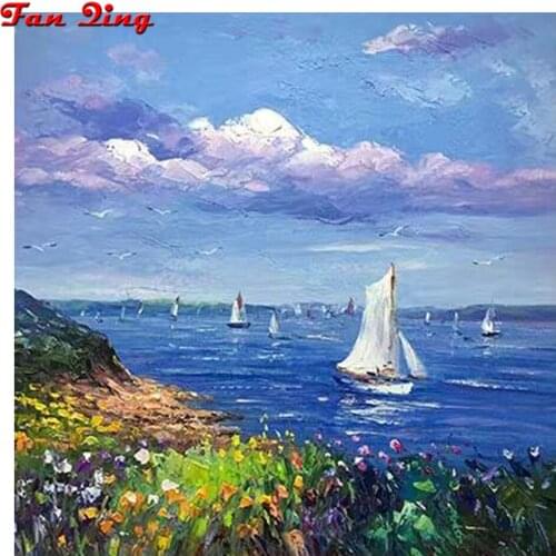 5D DIY Diamond Embroidery Sailboat/ Seascape Diamond Painting Cross Stitch Mosaic Rhinestone Decoration