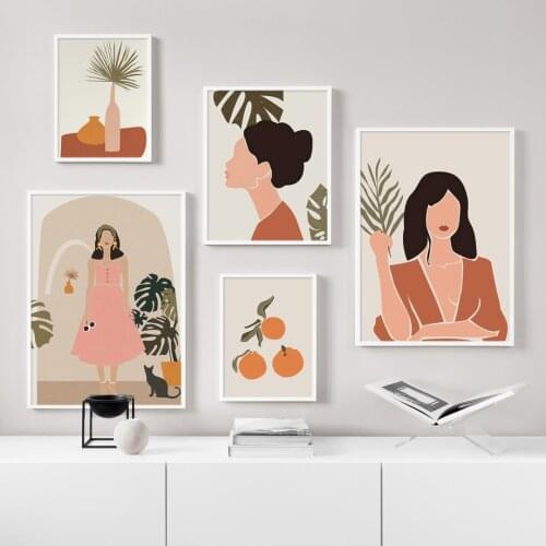 Abstract Fashion Girl Illustration Wall Art Canvas Painting Vintage Nordic Posters And Prints Wall Picture For Living Room Decor
