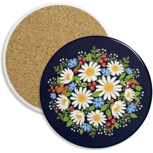 White Chrysanthemum Leaves Fruit Flower Ceramic Coaster Cup Mug Holder Absorbent Stone for Drinks 2pcs Gift