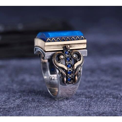 Turquoise 925 Sterling Silver Engraved Special Craftmanship Traditional Handmade Turkish Signet Ring Jewelry Gift for Women Men