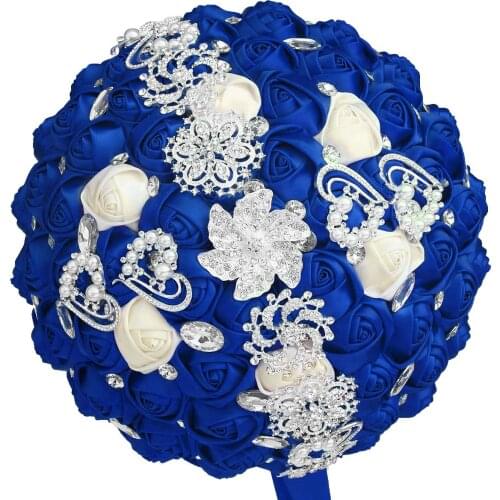 Large Diamond Brooch Bride Bridesmaid Wedding Bouquet Gorgeous Ribbon Hand Flowers for Wedding W228D