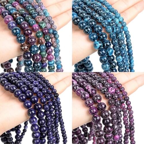 Colorful Natural Stone Beads Crack Agate Round Loose Beads For Jewelry Making DIY Bracelets Necklace Accessories Beads 6/8/10MM