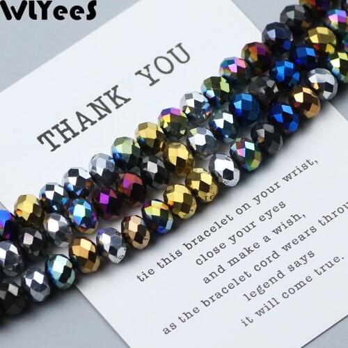 WLYeeS 50pcs 8mm Plating Austrian crystal Beads Faceted Flat Round glass Loose beads for Jewelry Necklace Accessories Making DIY