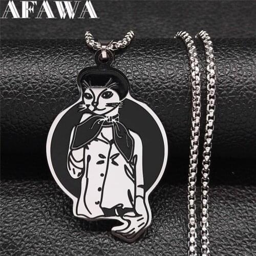 Stainless Steel Cat Chain Necklaces Women/Men Silver Color Big Pendant Necklace Jewelry colgante acero inoxidable N3635S01