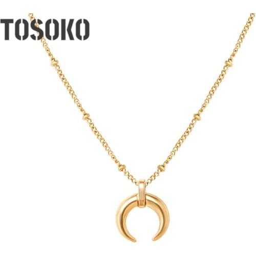 TOSOKO Moon Necklace Clavicle Chain Ladies Fashion Wild Simple Decorative Chain Sideways Stainless Steel Jewelry BSP320