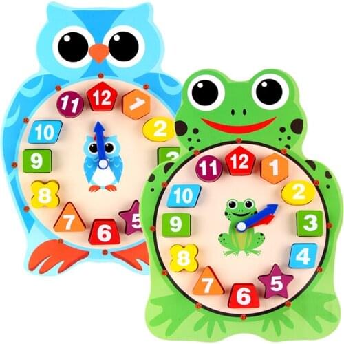 Wooden Montessori educational Toy Cartoon Animal Digital Clock Frog Kindergarten Children Teaching Aid Shape Digital Pairing Toy
