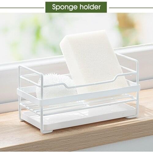 Sponge Holder Soap Drain Storage Rack Kitchen Sink Organizer Rag Dishcloth Brush Iron Shelf Bathroom Accessories White