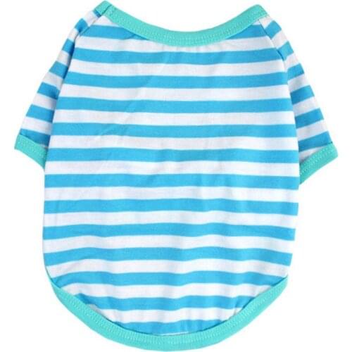 Dog Cotton T-shirt Blue Stripe Pet Shirt Dogs Cat Thin Round Neck Clothing Pug Apparel Clothes Puppy Costumes