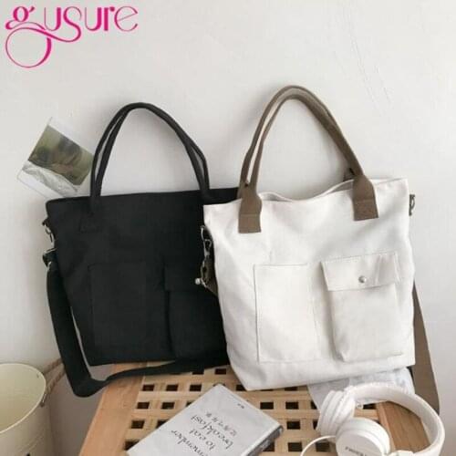 Gusure Canvas Women Shoulder Bags Casual Large Totes Black White Female Crossbody Bag Durable Handbag Sac a main femme