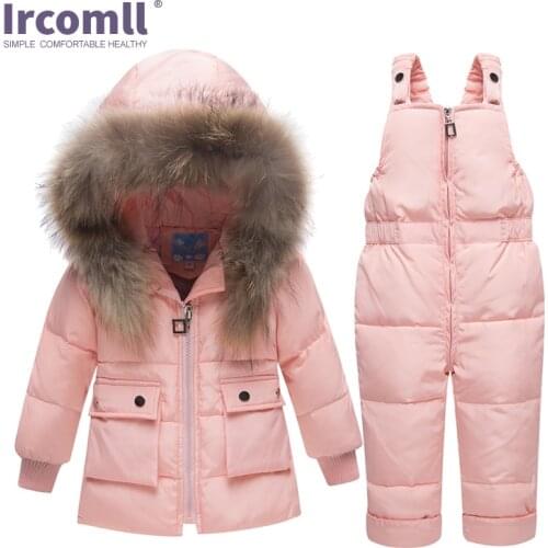 Ircomll Russia Winter Childrens Clothing Sets Boys Girls Suit Kids Snow Wear Jackets parka White Duck Down Coat+Overalls