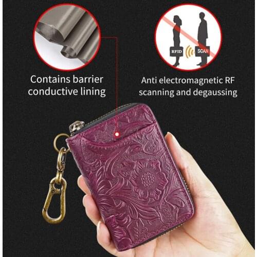 Anti-rfid Genuine Leather Key Wallet Handmade Credit Card Holder Car Smart Key Ring Coin Purse Portable Wallet Women, Men