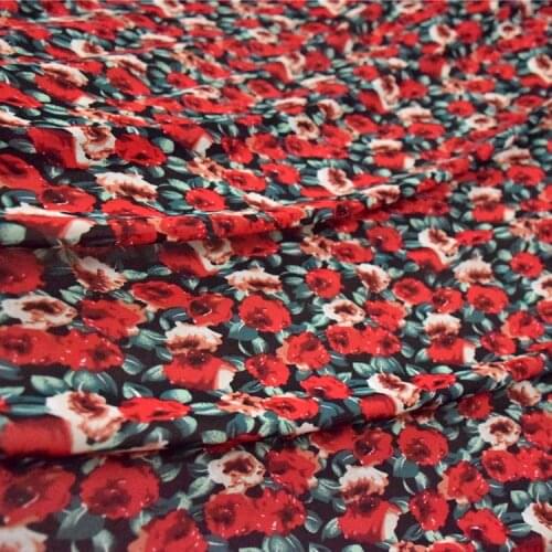 Fashion Sweet Red Flower Floral High Twist Chiffon Fabric Dress Child Womens Clothing Handmade DIY Fabric