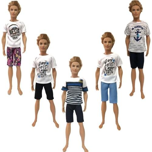 NK 5 Set Cute Baby Beautiful Casual Suits Clothes Tops Pants For Barbie Doll Boy Friend For Ken Doll Baby Toys 013X 4X