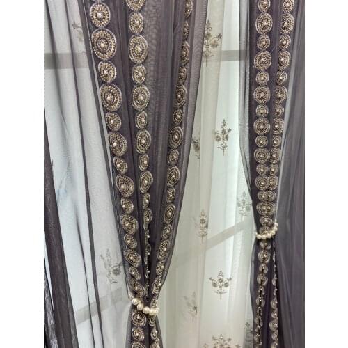 2021 New Gray Embroidered Pearl Gauze Curtain Light Luxury Modern Simple European Breathable Curtains for Living Room Bedroom