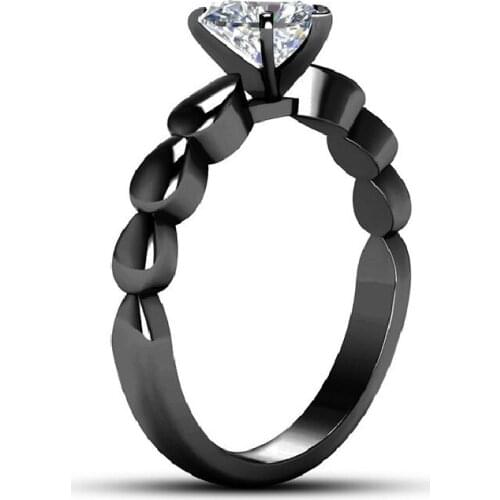 New Cross-Border New Product Love Zircon Ring Fashion Black Gold Gun Color Couple Ring Jewelry