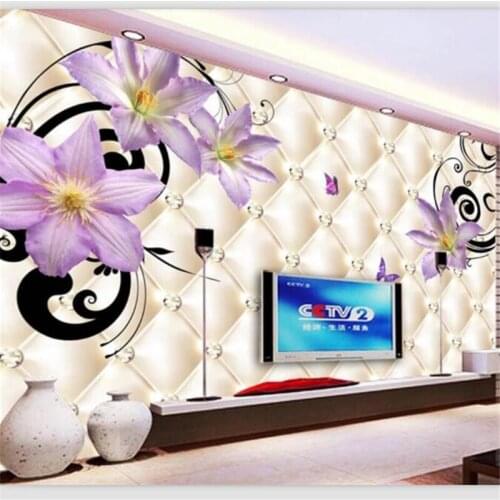Beibehang Wallpaper custom living room bedroom mural 3D stereo soft package diamond flower floral TV decoration background