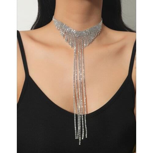 MOGAKU Full Crystal Tassels Choker Necklaces for Women Stunning Shiny Rhinestone Necklace Bride Wedding Party Banquet Jewelry