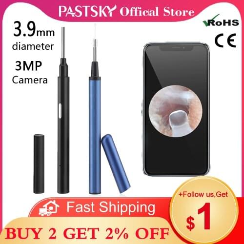 PASTSKY Smart Visual Ear Sticks Endoscope 3.9mm 3MP High Precision Camera Earpick Otoscope 250mAh for Child Adult Health Clean