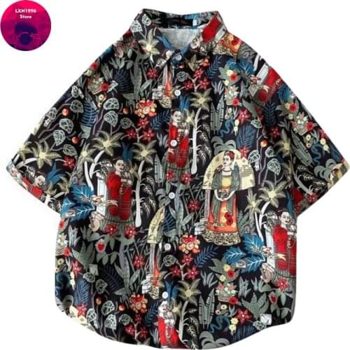 2021 New Mens Shirts Hip Hop Fashion Streetwear Harajuku Short sleeve Shirts Men Casual Summer Men Clothing Printed Shirts Men