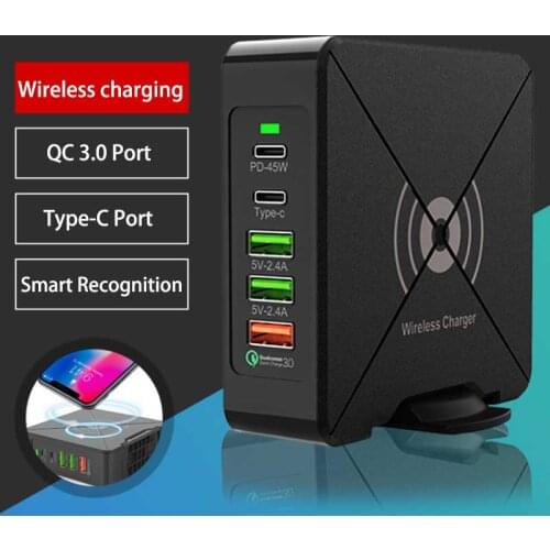 75W QC 3.0 USB Fast Charger PD Type C Charger For iPhone 12 11 X XR Qi Wireless Charger for Samsung Mobile Phone Wall Charger