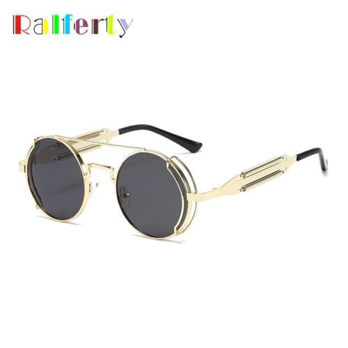 Ralferty Vintage Mens Sunglasses Steampunk Round Glasses Gold Metallic Frame Sun Glasses Women Gothic Goggles Oculos Y1830