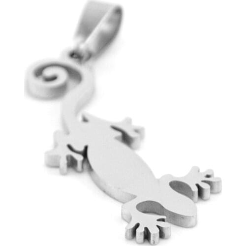 Jewelry lizard gecko Pendant mirror double sides polished stainless steel diy Necklace&Pendants for men wholesale 10pcs