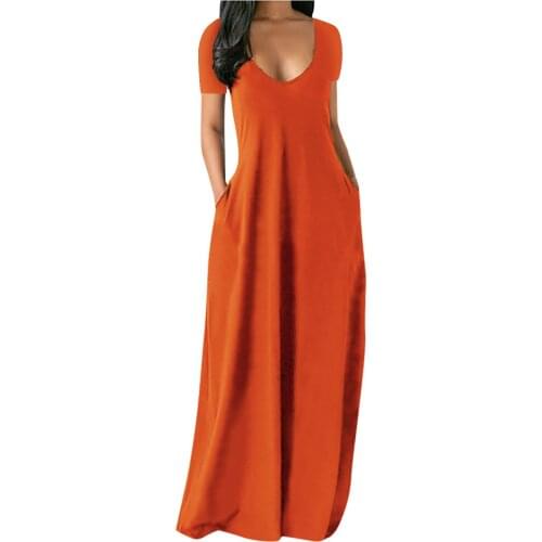 Summer New Womens Clothing Sydney High Waist Long Skirt Plus Size Short Sleeves Pullover Solid Color Dress