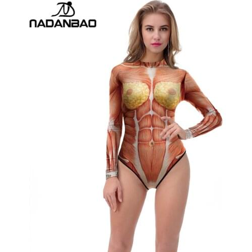 NADANBAO 2021 Halloween One Piece Swimsuit Long Sleeve Zippered 3D Printed Organ Swimwear Women Plus Size Swimming Suit Women