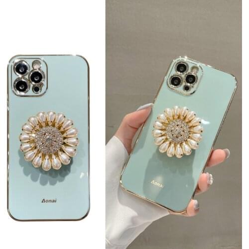 12 Pro Luxury Diamond Glitter Pearl Stand Holder Case for iPhone 12 Pro Max 11 XR X XS SE 2020 7 Plus 8 Plated Silicone Cover